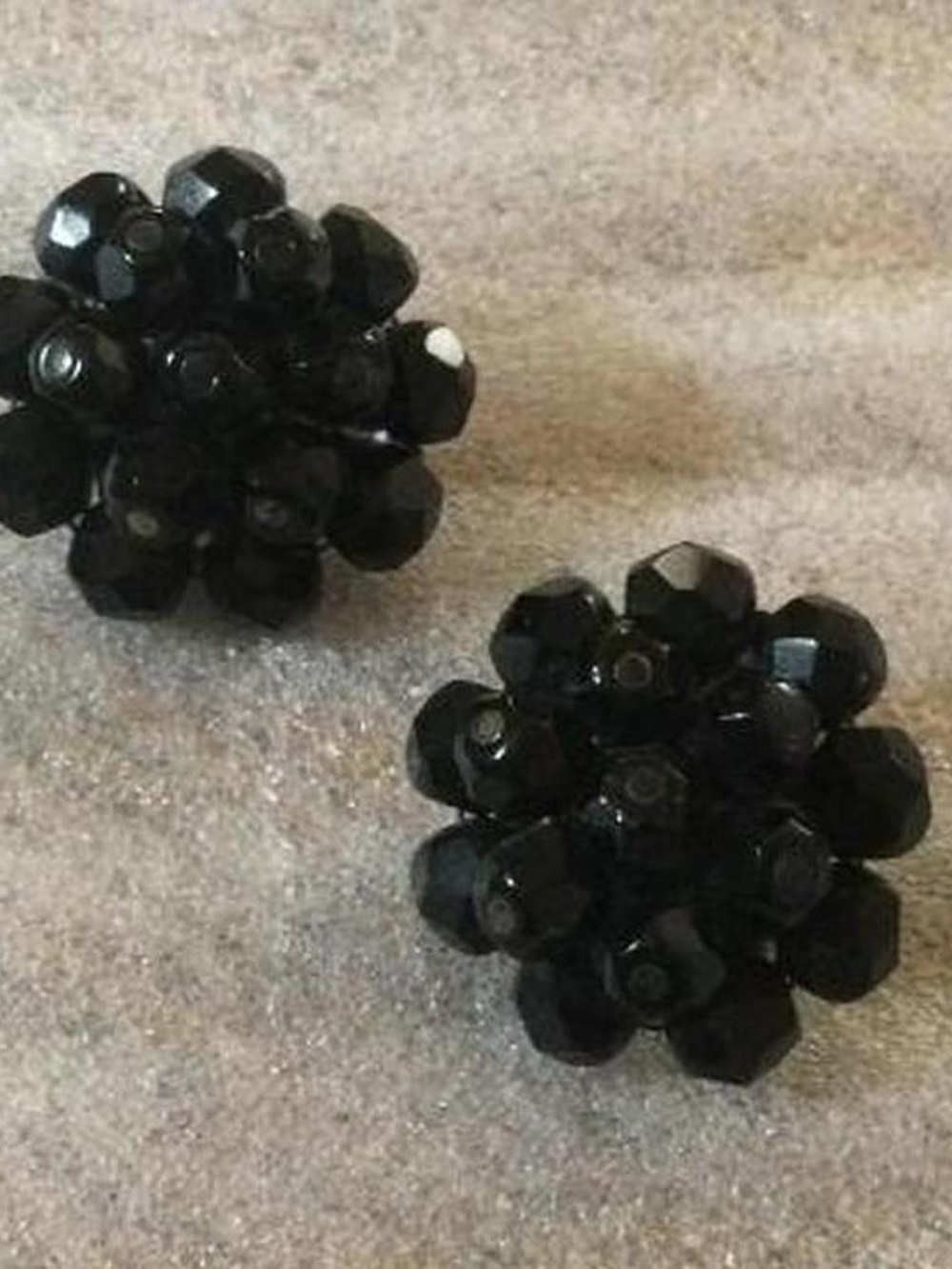 Vintage Black Crystal Clip Earrings